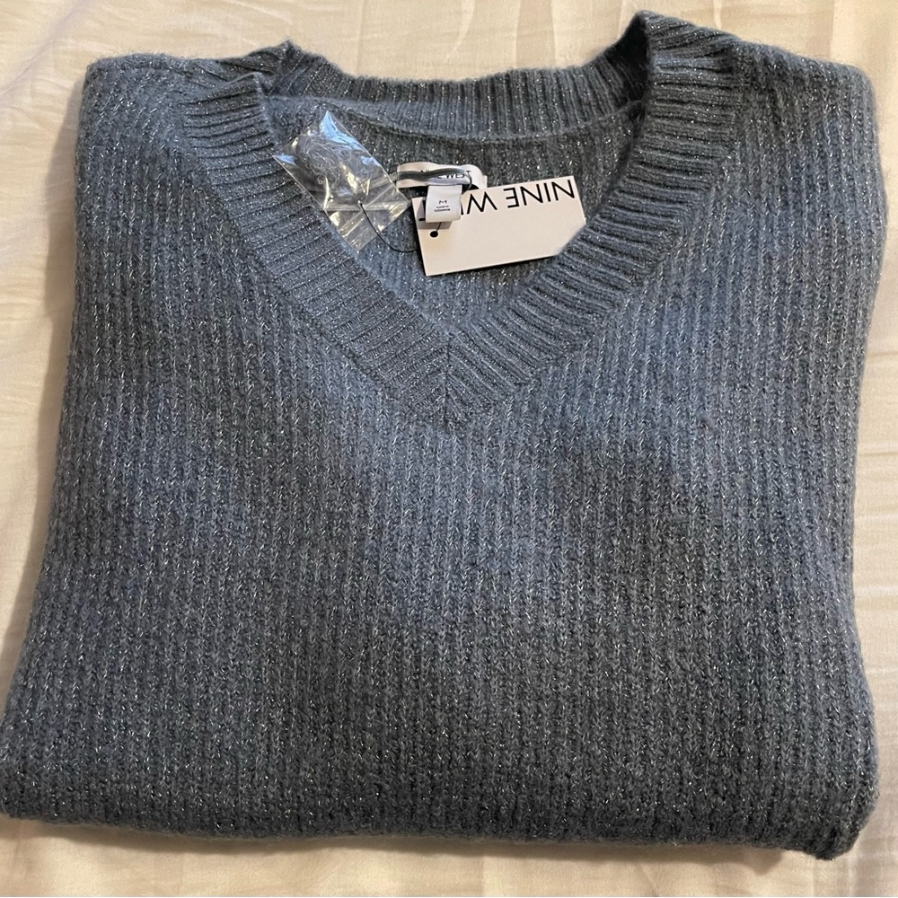 NWT Nine West Tunic Sweater - Light Slate Blue with Metallic Silver Sparkles - M